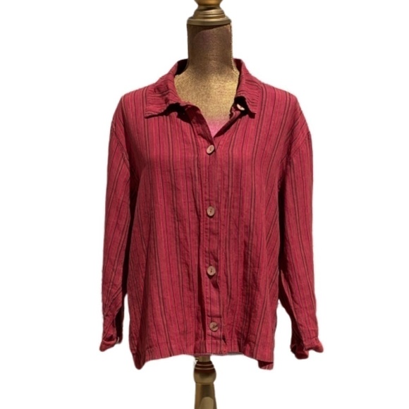 Habitat Red Striped Long Sleeve Linen Blouse Size M/L - Picture 1 of 9